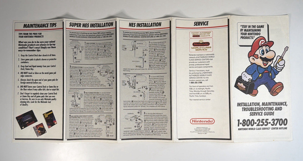 Nintendo NES NWC Service Center Brochure Pamphlet Mario Repair 1991 RARE