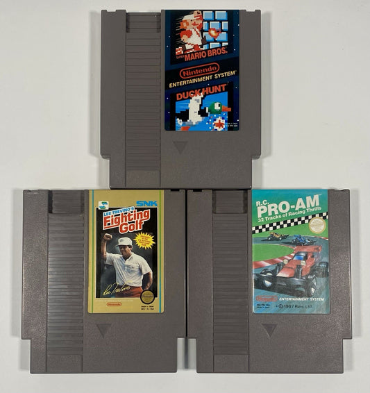 Nintendo NES 3 Game Lot Bundle Mario/Duck Hunt, R.C. Pro-AM, Fighting Golf Works