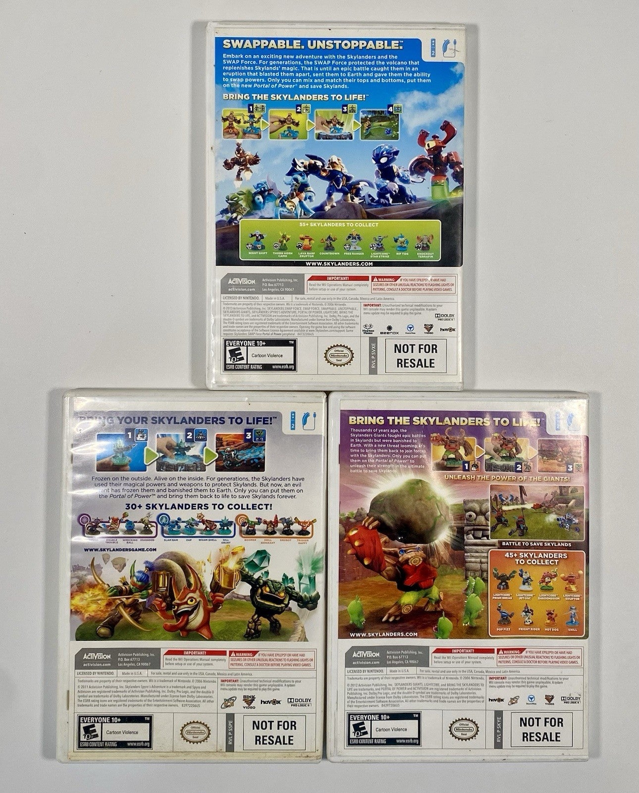 Lot of 3 Wii Skylanders Swap Force, Giants, & Spyro’s Adventure, All Tested