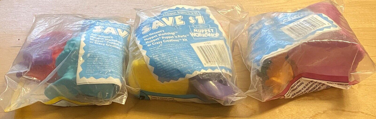 3 Set New McDonalds 1994 Muppet Jim Henson's Workshop Happy Meal Toys