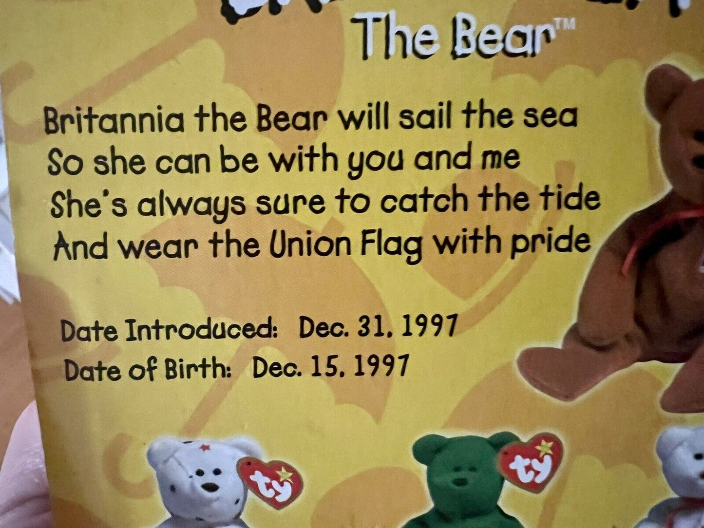 Britannia The Bear-1996 McDonalds Ty Beanie Baby with Rare Errors 1993, OakBrook