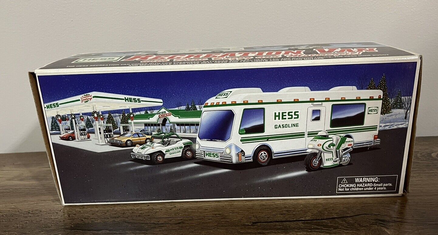 1998 HESS RECREATION VAN with DUNE BUGGY and MOTORCYCLE ….NIB MINT