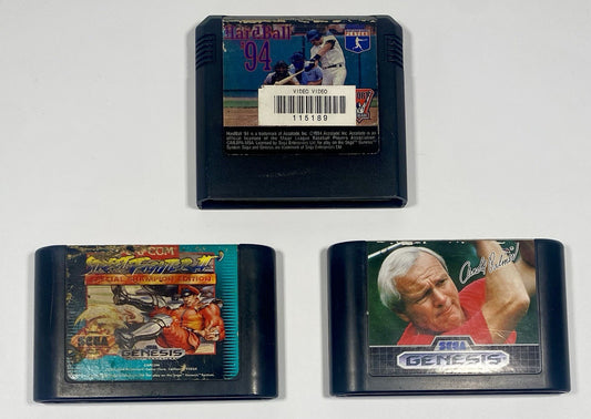 Sega Genesis 3 Game Lot Bundle Street Fighter II, Hardball 94, Tournament Golf