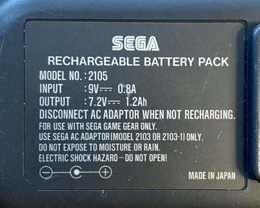 Sega Game Gear System Console Rechargeable Battery Pack Model 2105 Untested