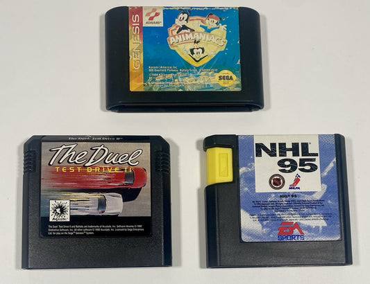 Sega Genesis 3 Game Lot Bundle Animaniacs, NHL 95, The Duel Test Drive II, Works