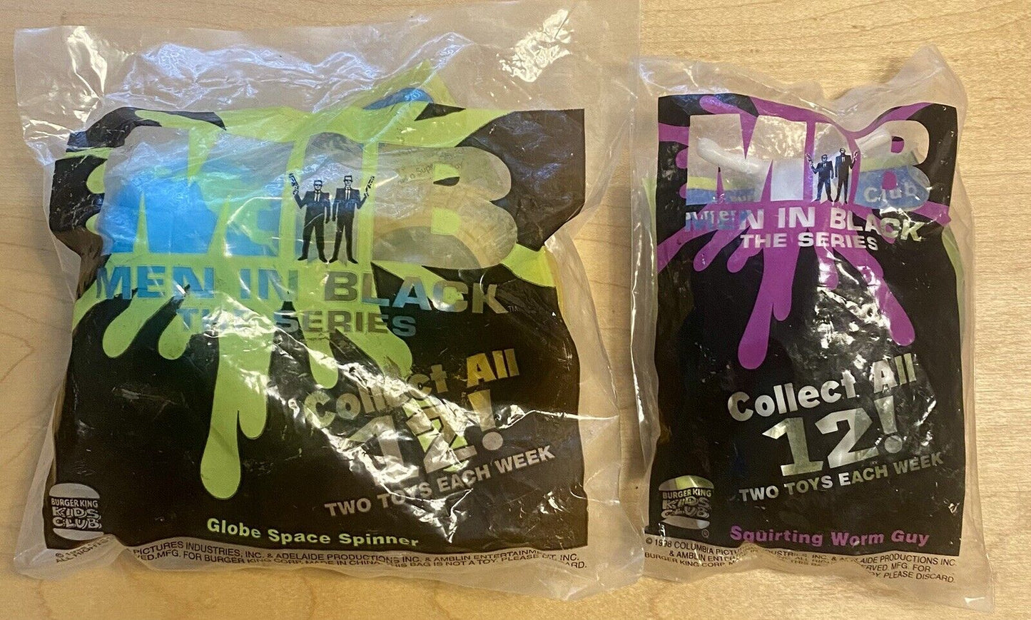 New 1998 Burger King Club Men In Black The Series Globe Space Spinner & Worm Guy