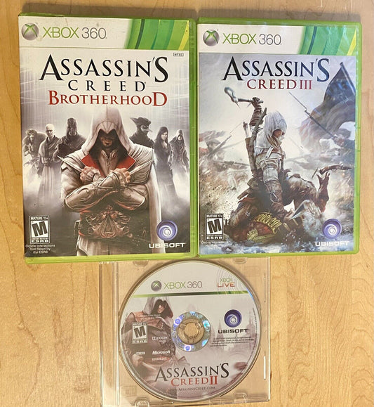 Assassin's Creed Brotherhood, II 2 & III 3 Bundle Lot, All Tested (Xbox 360)