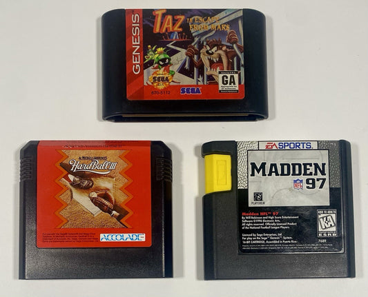 Sega Genesis 3 Games Lot Bundle Taz In Escape From Mars, Madden 97, Handball III