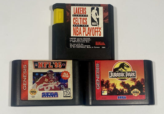 Sega Genesis 3 Games Lot Bundle Jurassic Park, NFL 95, Lakers Vs Celtics, Tested