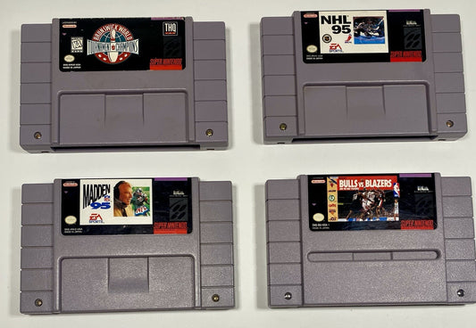 Super Nintendo SNES Bundle Lot Of 4 Sports Games NBA, Madden, NHL, Bowling Works