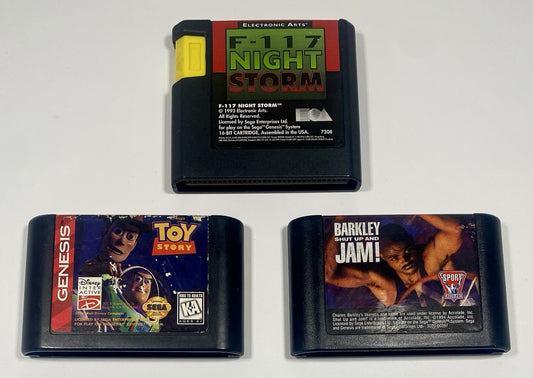 Sega Genesis 3 Game Lot Bundle Toy Story, F-177 Night Storm, Barkley Shut Up Jam