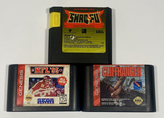 Sega Genesis 3 Games Lot Bundle Shaq-Fu, Cliffhanger & NFL ‘95. All Tested
