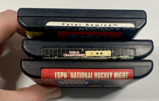 Sega Genesis 3 Game Lot Bundle Fatal Rewind, World Champ Soccer, Hockey Night