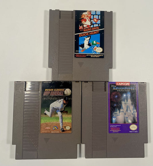 NES 3 Game Lot Bundle. Mario/Duck Hunt, Disney Adventures, MVP Baseball, Tested