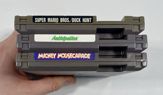 NES 3 Game Lot Bundle. Mario/Duck Hunt, Mickey Mousecarade, Anticipation. Tested