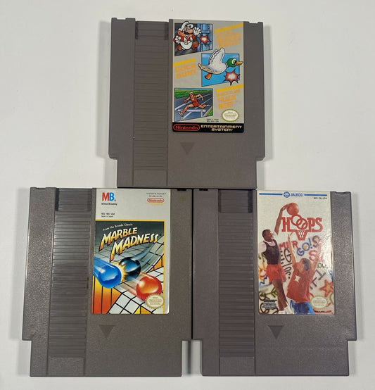 NES 3 Game Lot Bundle. Mario/Duck Hunt/Track Meet, Hoops, Marble Madness. Tested