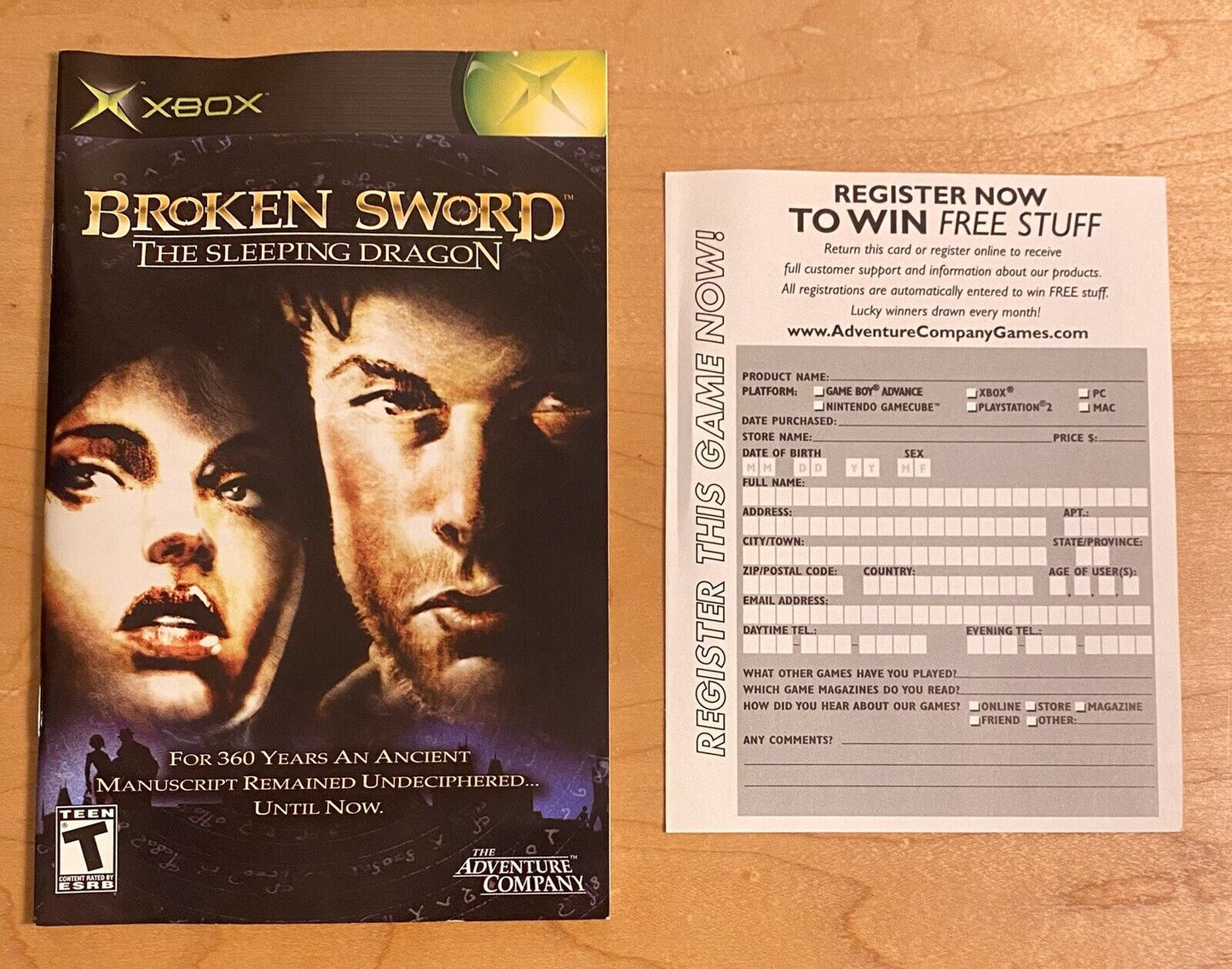 Broken Sword: The Sleeping Dragon (Microsoft Xbox 2003) CIB W/ Manual + Reg Card