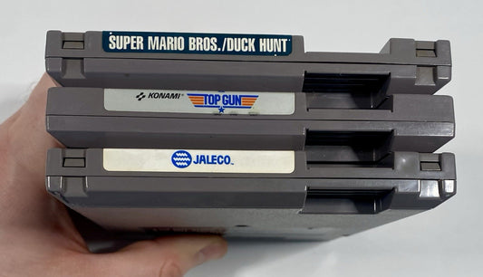 NES 3 Game Lot Bundle. Mario/Duck Hunt, Top Gun, Based Loaded. All Tested
