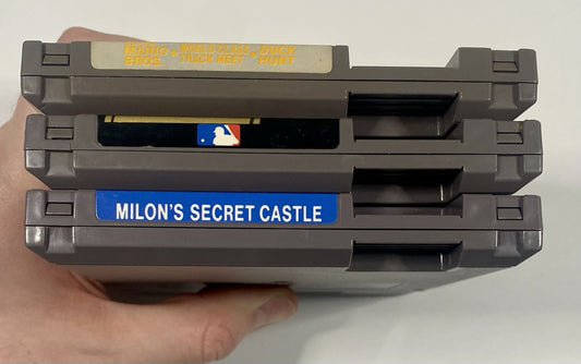 NES 3 Game Lot Bundle. Mario/Duck Hunt/Track Meet, Milon’s Secret Castle, MLB