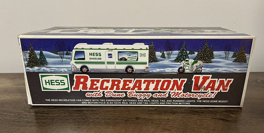 1998 HESS RECREATION VAN with DUNE BUGGY and MOTORCYCLE ….NIB MINT