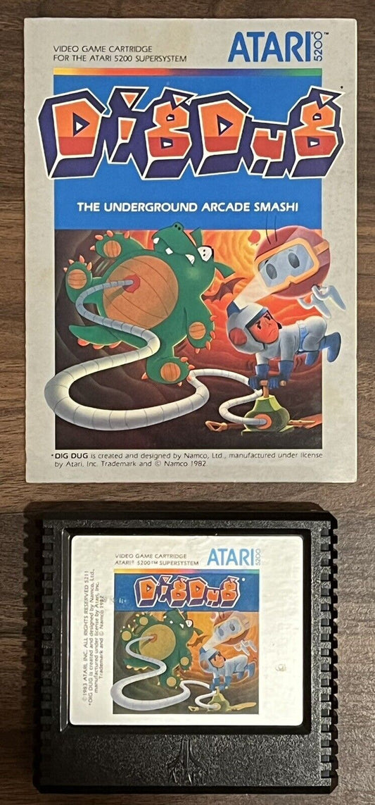 Dig Dug Atari 5200 1983 Namco Video Game Cartridge With Manual, Tested!