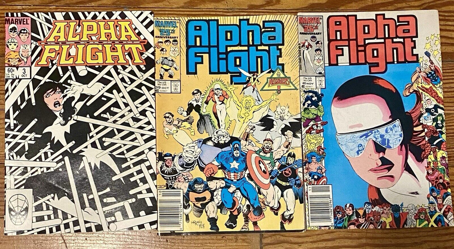 Marvel Alpha Flight Comic Book Lot Of 3, Issues 3, 39 & 40