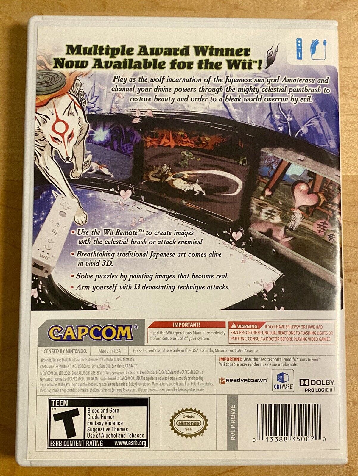 Okami (Nintendo Wii, 2008) CIB W/ Manual, Authentic, Tested & Working
