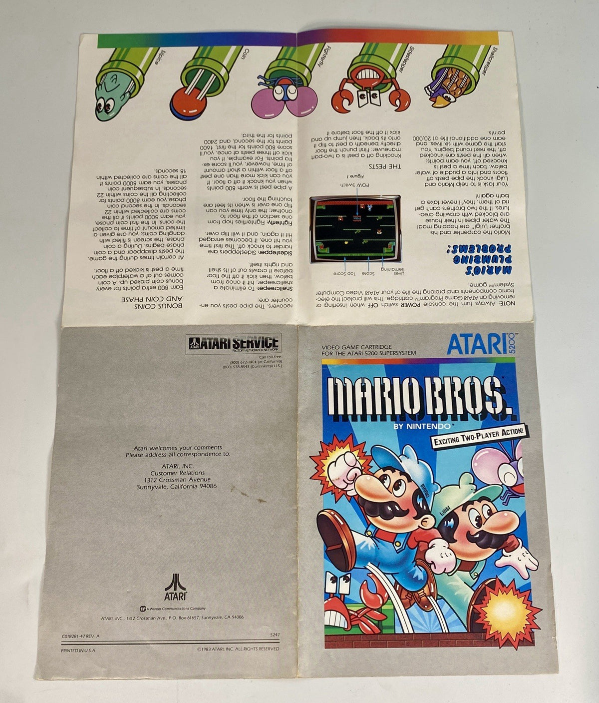 Mario Bros. (Atari 5200, 1983) Nintendo Cartridge And Manual, Tested & Works!