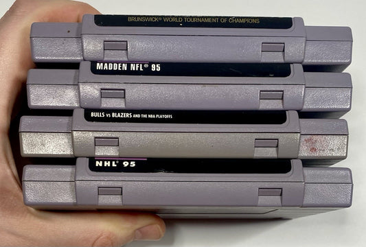Super Nintendo SNES Bundle Lot Of 4 Sports Games NBA, Madden, NHL, Bowling Works