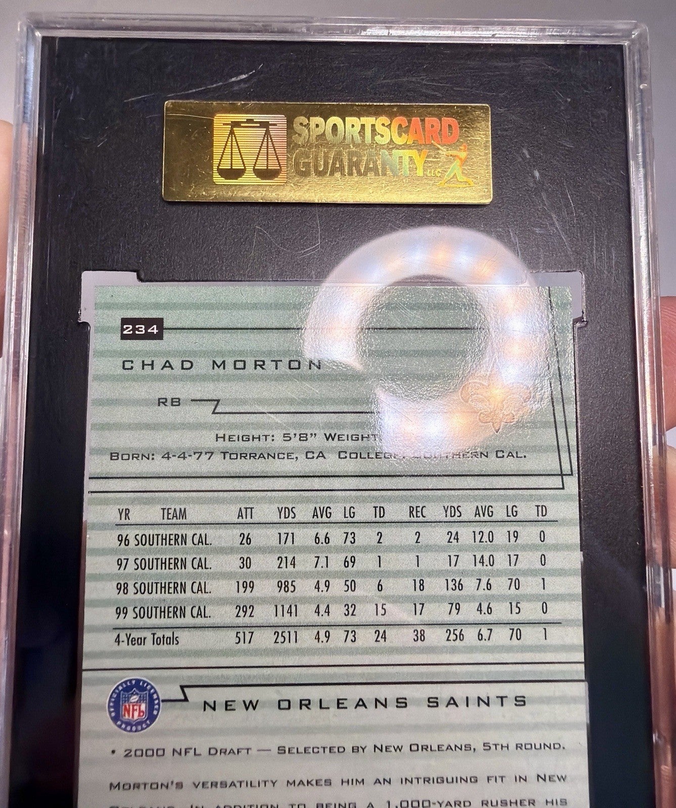 CHAD MORTON - 2000 Upper Deck Encore #234 Rookie SGC 98 Gem 10 Holo
