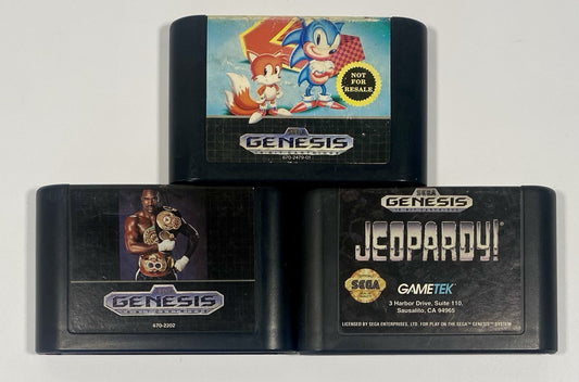 Sega Genesis 3 Game Lot Bundle Sonic 2, Jeopardy! & Evander Helyfield’s Boxing