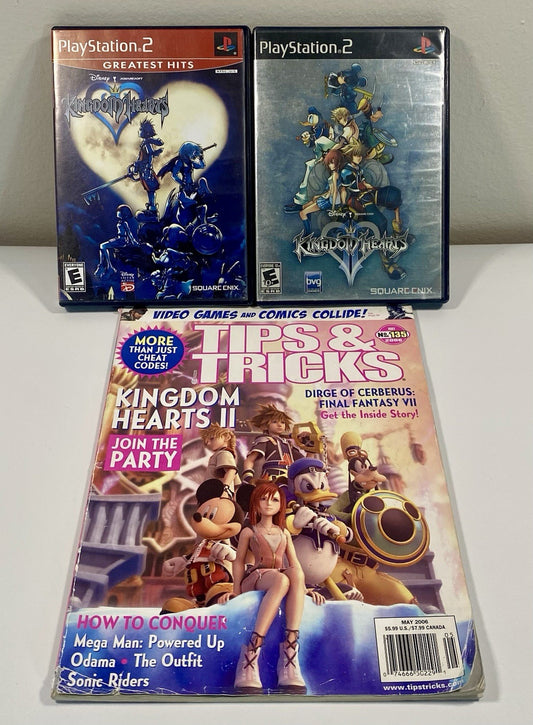 Kingdom Hearts I & II, 1 & 2 + Tips & Tricks Magazine Bundle (PlayStation 2) PS2