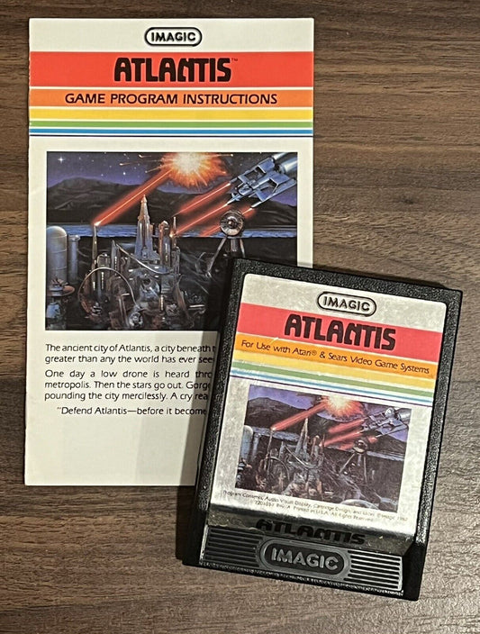 Atlantis ATARI 2600 Video Game Cartridge & Manual 1982 Tested & Works!