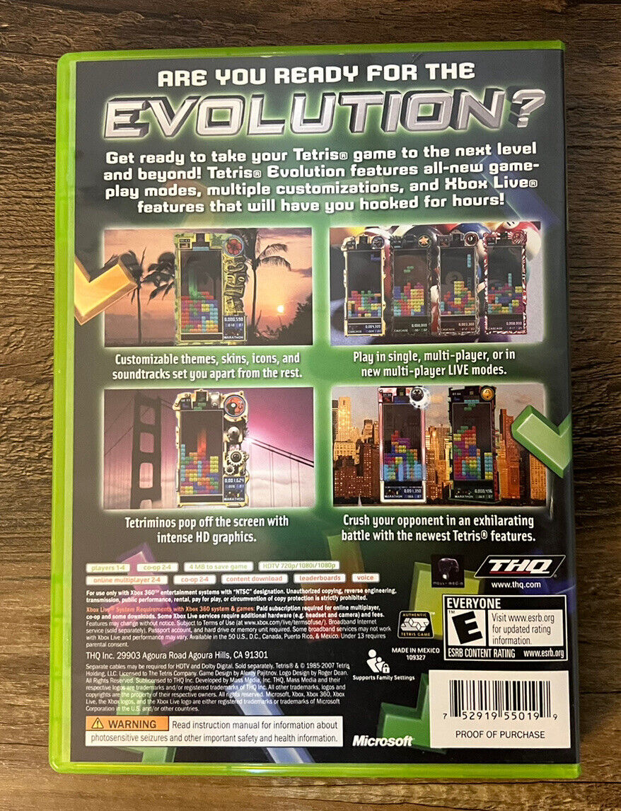 Tetris Evolution (Microsoft Xbox 360, 2007) CIB Game & Manual