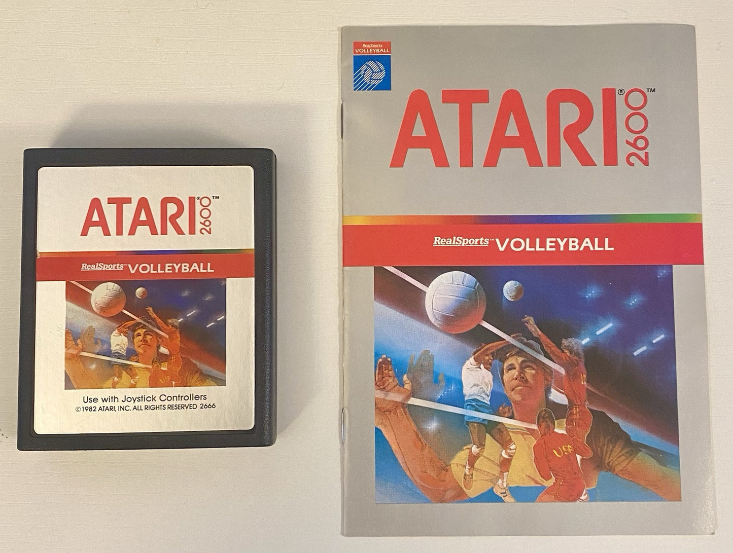 Real Sports Volleyball (Atari 2600, 1982) Silver Label Cart And Manual, Tested