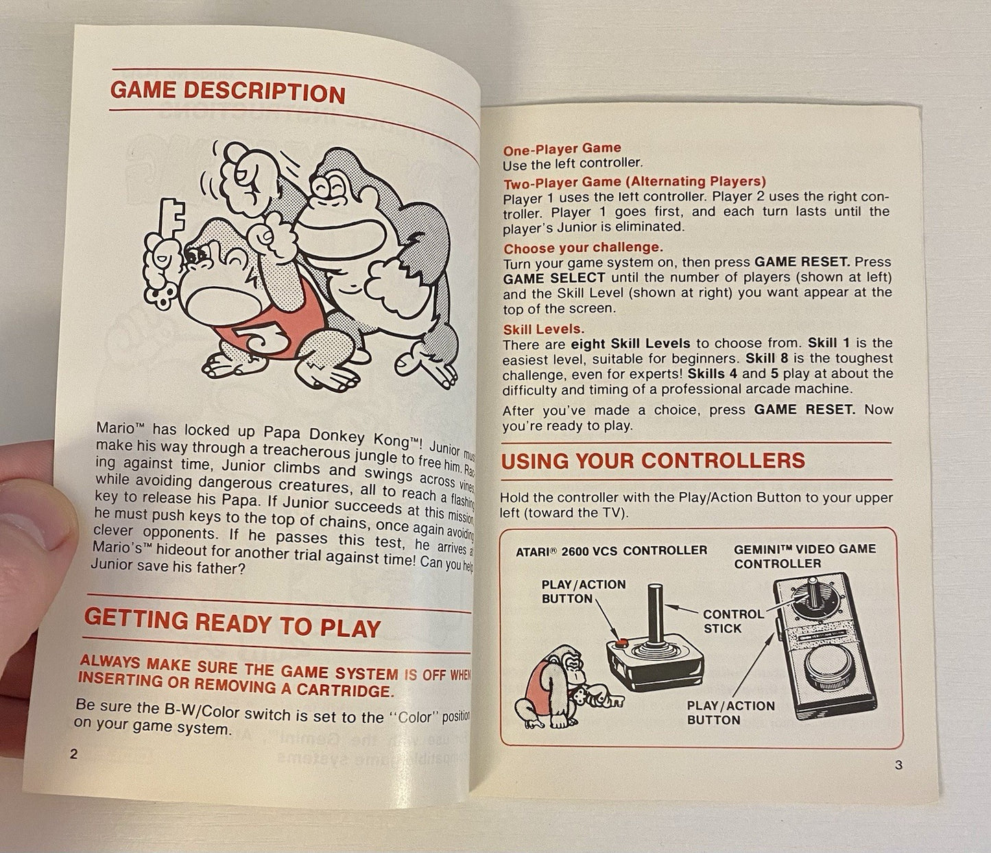 Donkey Kong Junior (Atari 2600, 1983) Authentic Cartridge & Manual, Tested