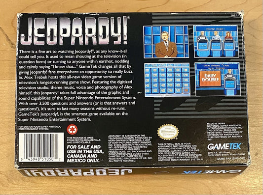 Jeopardy! (Super Nintendo Entertainment System) SNES CIB W/ Box, Cart & Manual