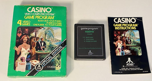 Casino (Atari 2600, 1978) CIB w/ Game, Manual, and Box. Tested & Working