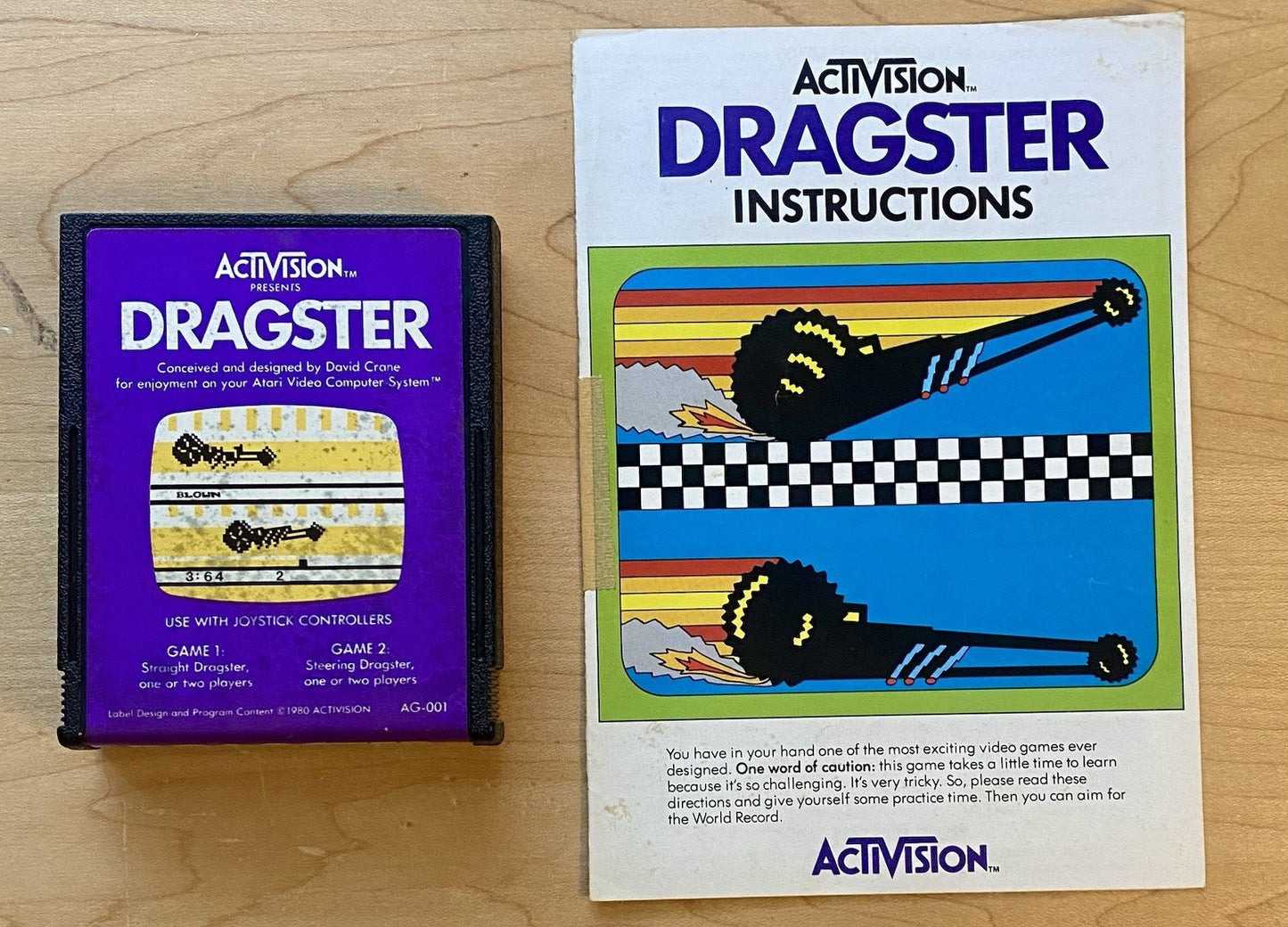 Dragster (Atari 2600, 1980) Cartridge And Manual, Authentic, Tested & Working