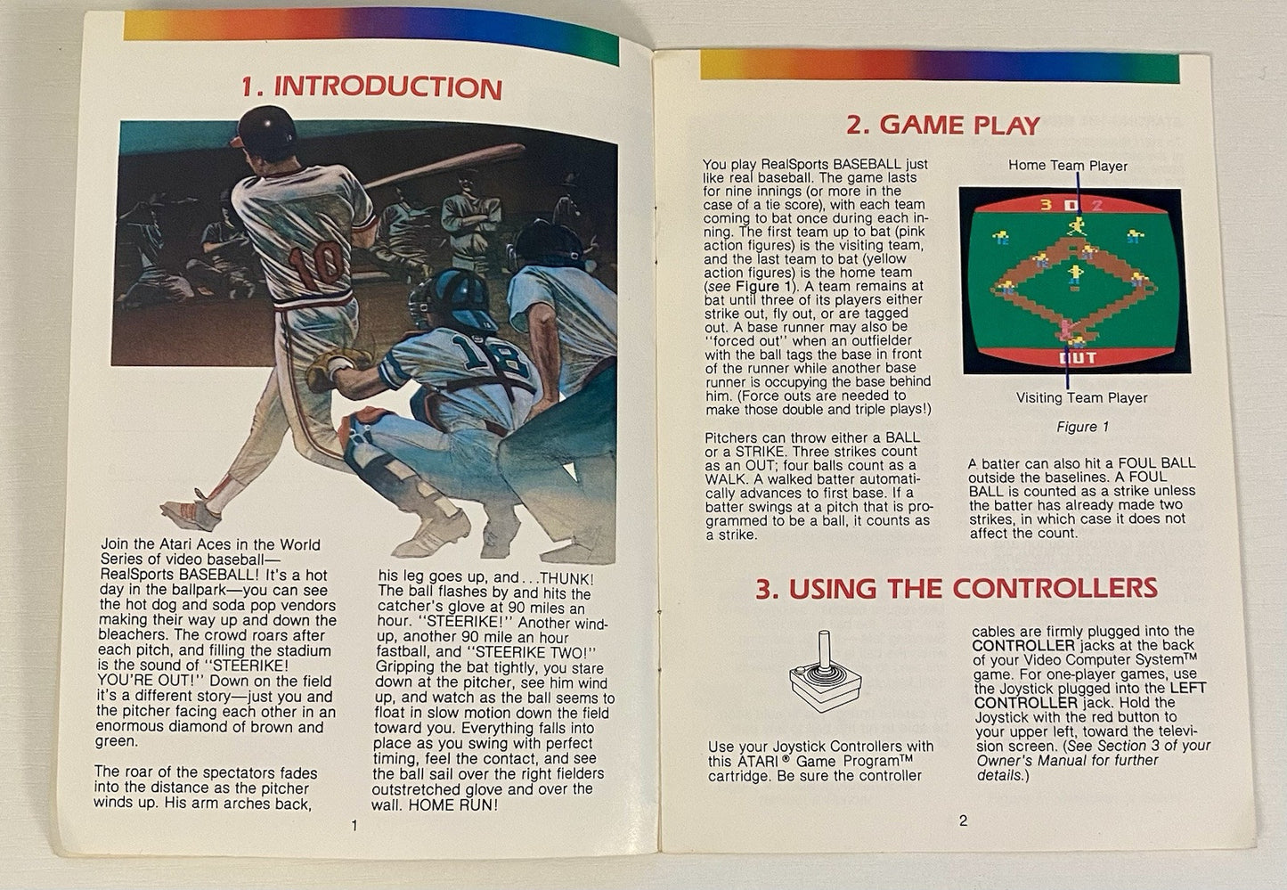Real Sports Baseball (Atari 2600, 1988) Silver Label Cart And Manual, Tested