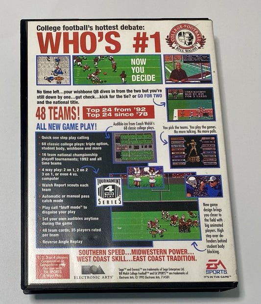 Bill Walsh College Football (Sega Genesis) CIB W/ Manual & Stat Cards, Tested
