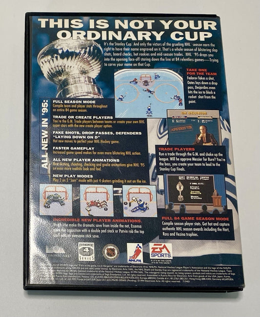 NHL 95 (Sega Genesis, 1994) C8b W/ Manual, Insert & Poster. Tested & Working