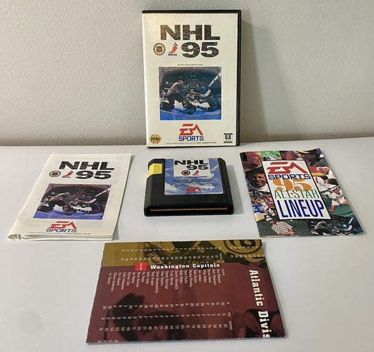 NHL 95 (Sega Genesis, 1994) C8b W/ Manual, Insert & Poster. Tested & Working