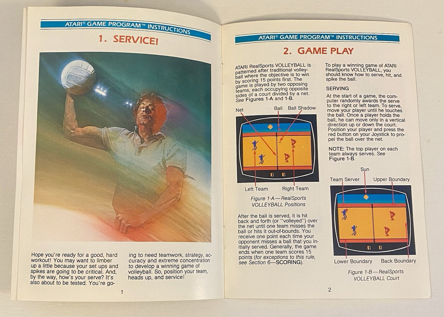 Real Sports Volleyball (Atari 2600, 1982) Silver Label Cart And Manual, Tested