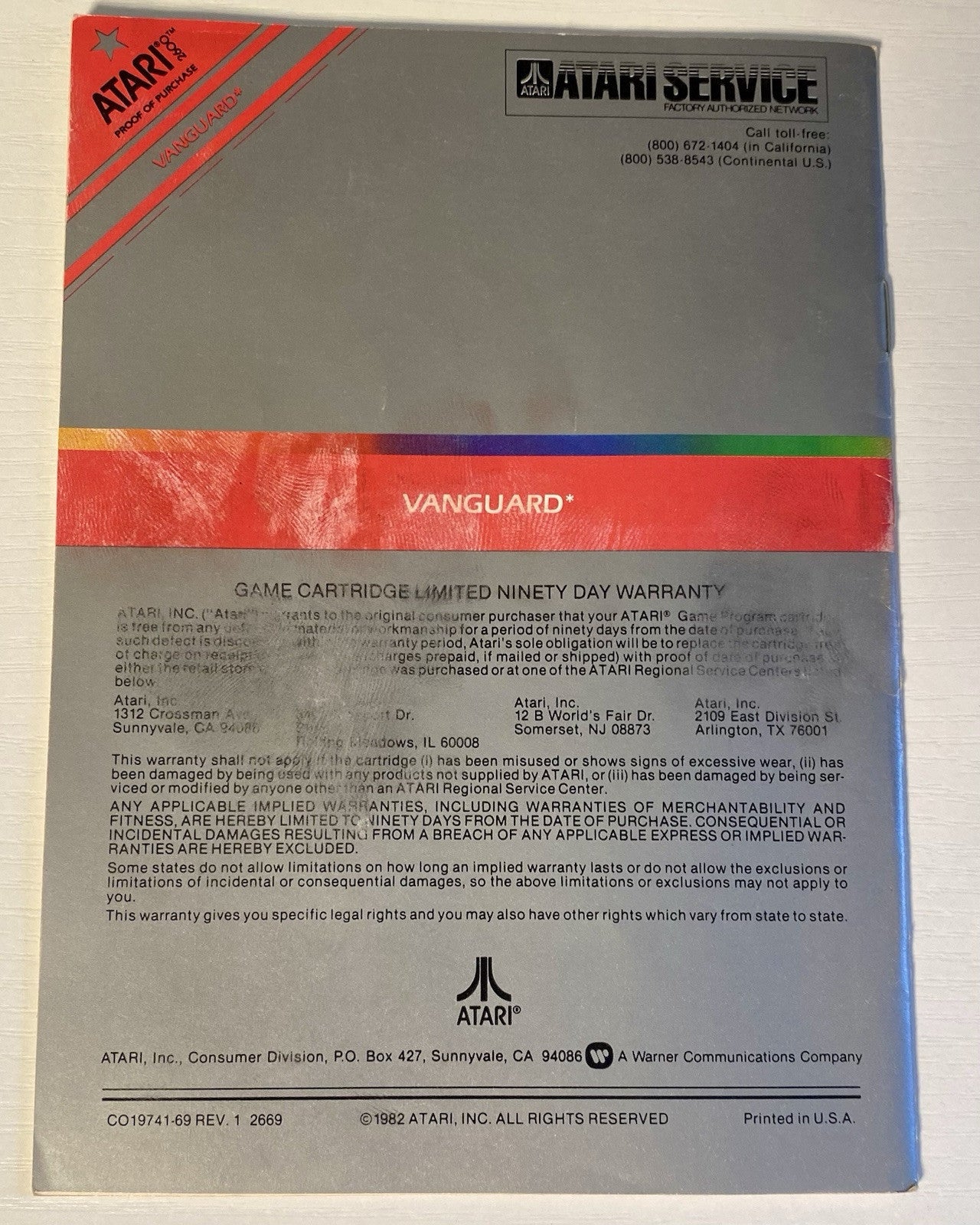 Vanguard (Atari 2600, 1982) Tested and Working, Manual Included
