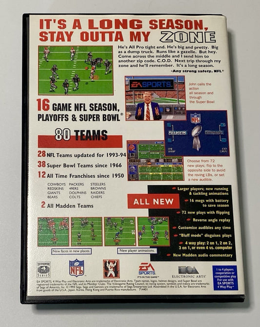 Madden NFL ‘94 (Sega Genesis) CIB Complete W/ Posters, Insert, Manual. Tested