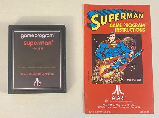 Superman (Atari 2600, 1979), Authentic Manual & Cart, Tested & Working