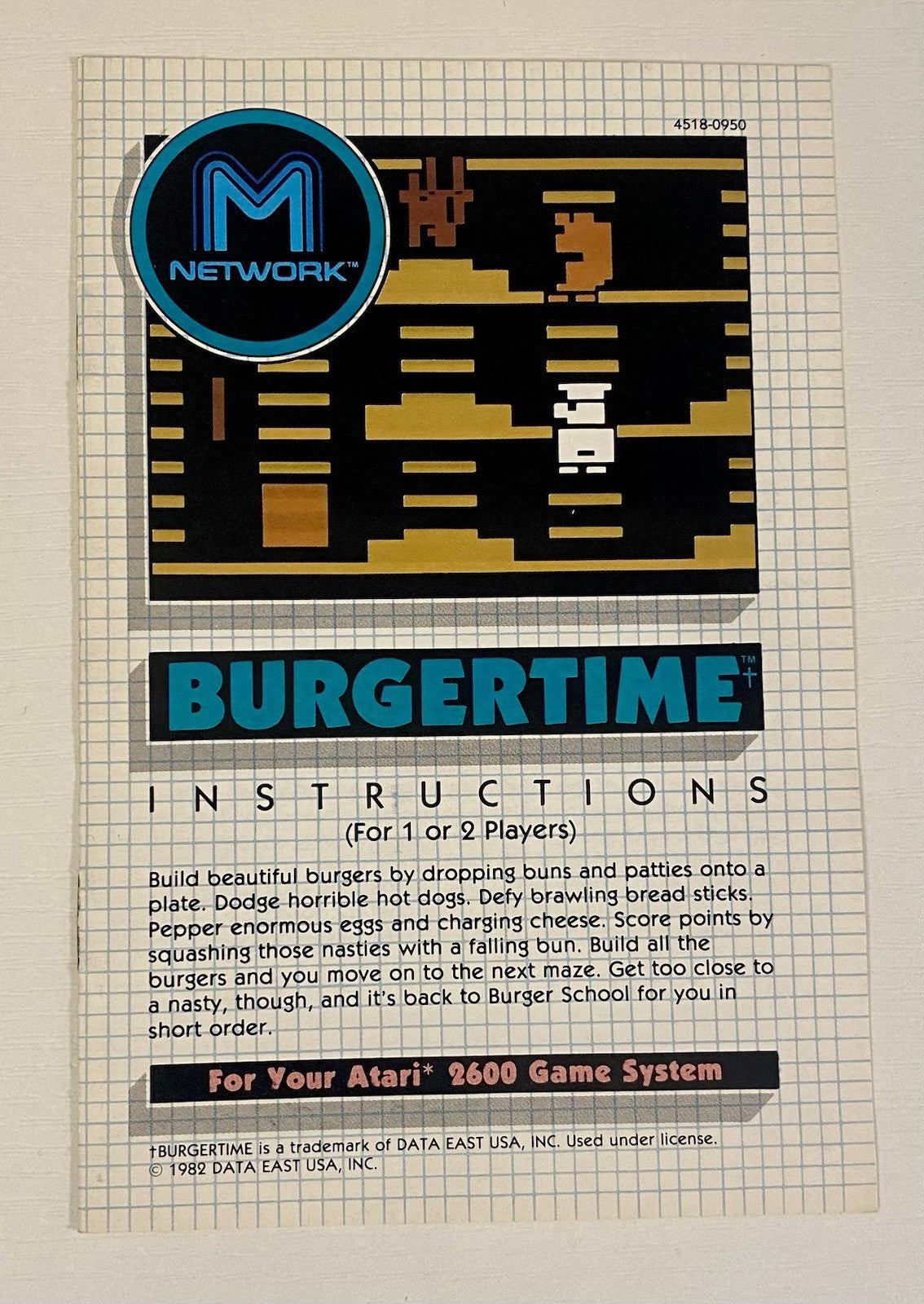 Burger Time (Atari 2600, 1982) Cartridge With Manual, Tested And Working