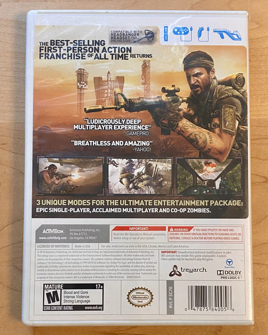 Call of Duty: Black Ops (Nintendo Wii, 2010) Authentic Tested & Works, No Manual