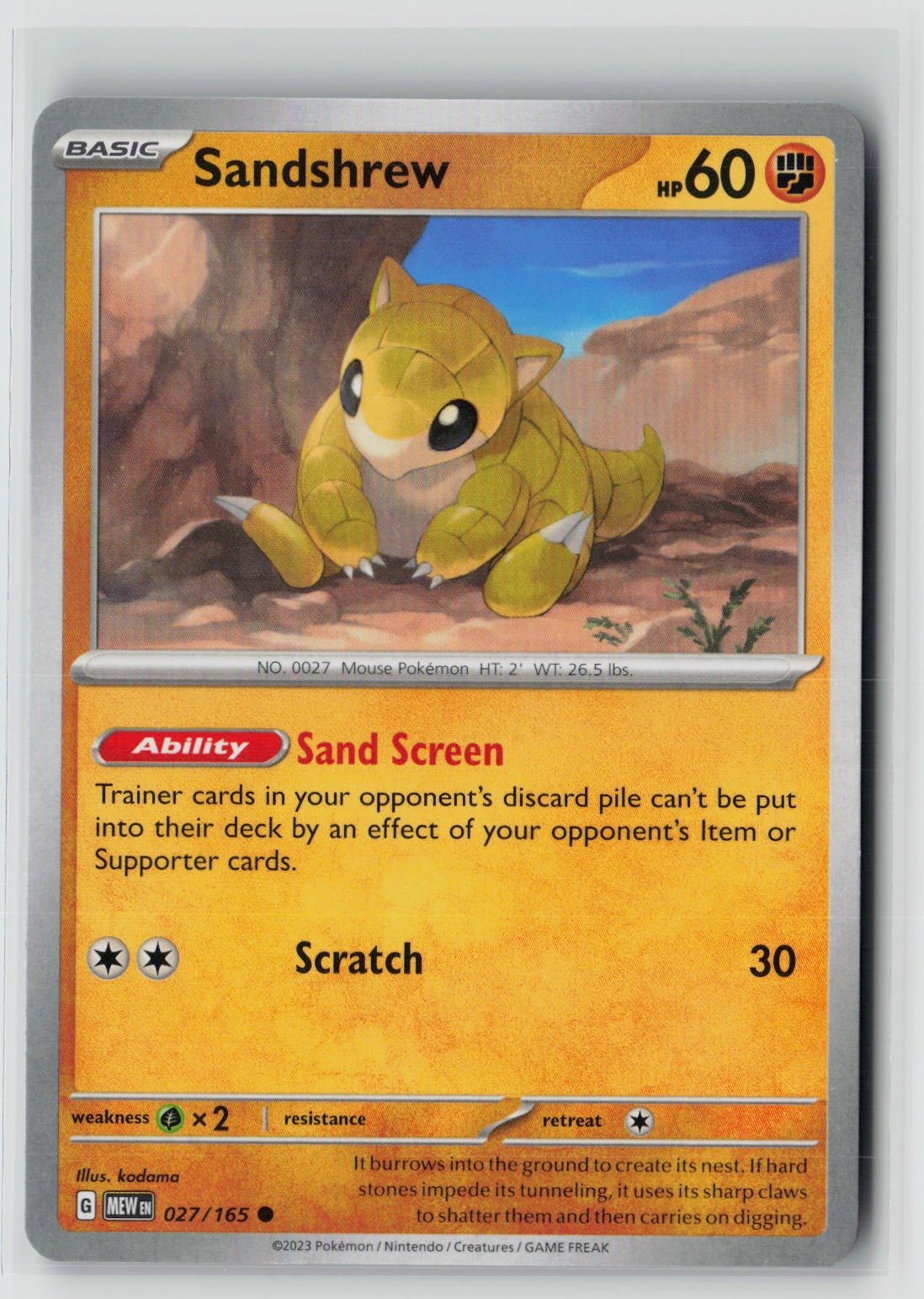 Sandshrew (SV: Scarlet & Violet 151 027/165) NM
